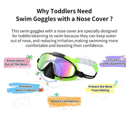 Children&#039;s Swimming Goggles With Nose Mask To Prevent Choking, Large Frame, Wide Field Of View, Diving Mask, Anti-Fog Swimming Goggles