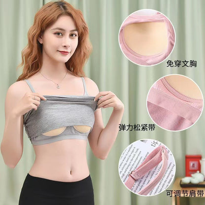 One-piece Fixed Cup Sling Women&#039;s Vest With Chest Pad Wear-free Bra Sexy Bottoming Outer Wearing Girl Vest