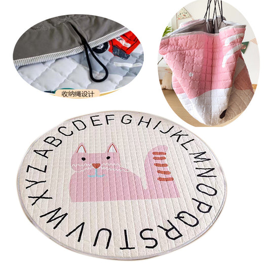 Cotton Children&#039;s Storage Crawling Mat Cartoon Round Infant Drawstring Climbing Mat Tent Mat