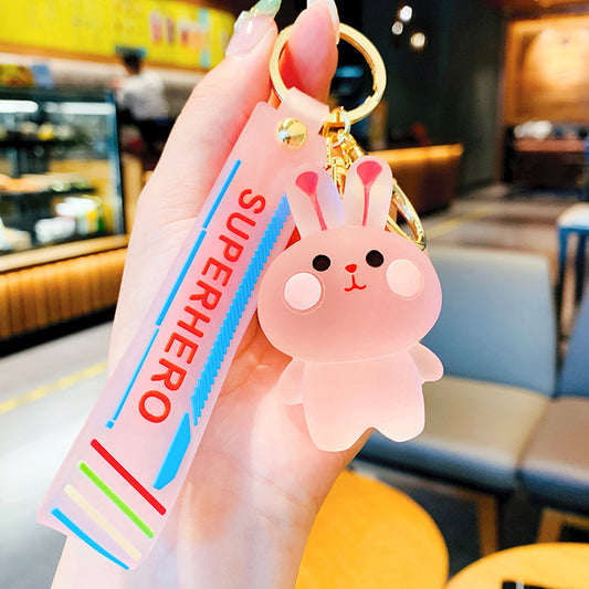 Crystal Series Blush Animal Keychain Trendy Resin Rabbit Couple Cartoon Keychain Gift Pendant