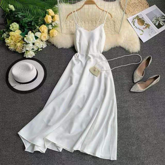 Holiday Dress Cross Spaghetti Strap Open Back Women Dresses