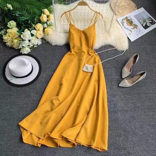 Holiday Dress Cross Spaghetti Strap Open Back Women Dresses