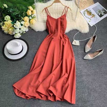 Holiday Dress Cross Spaghetti Strap Open Back Women Dresses